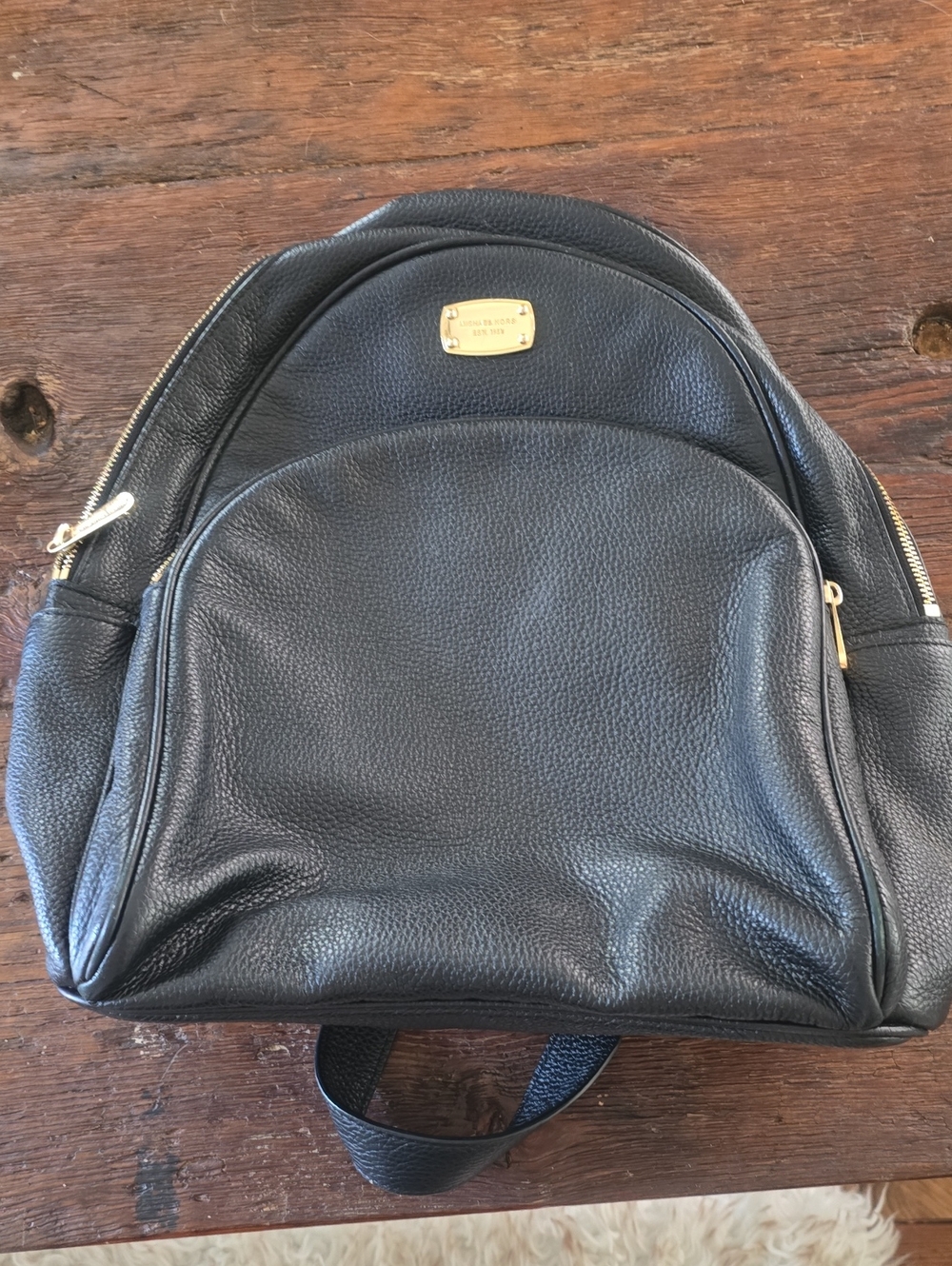 Michael Kors Black Pebbled Leather Backpack with Gold Hardware
